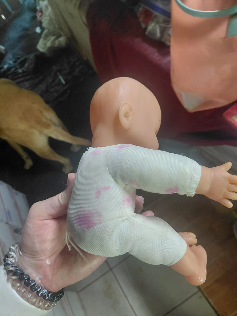 blue eyed uneeda baby doll vinyl  pink and white tye dye shirt